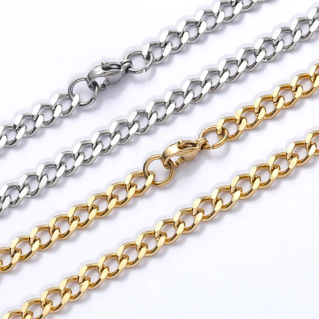 High Polished 3mm 5mm Gold Plated Chunky Cadena Cubana Stainless Steel Miami Cuban Link Chain