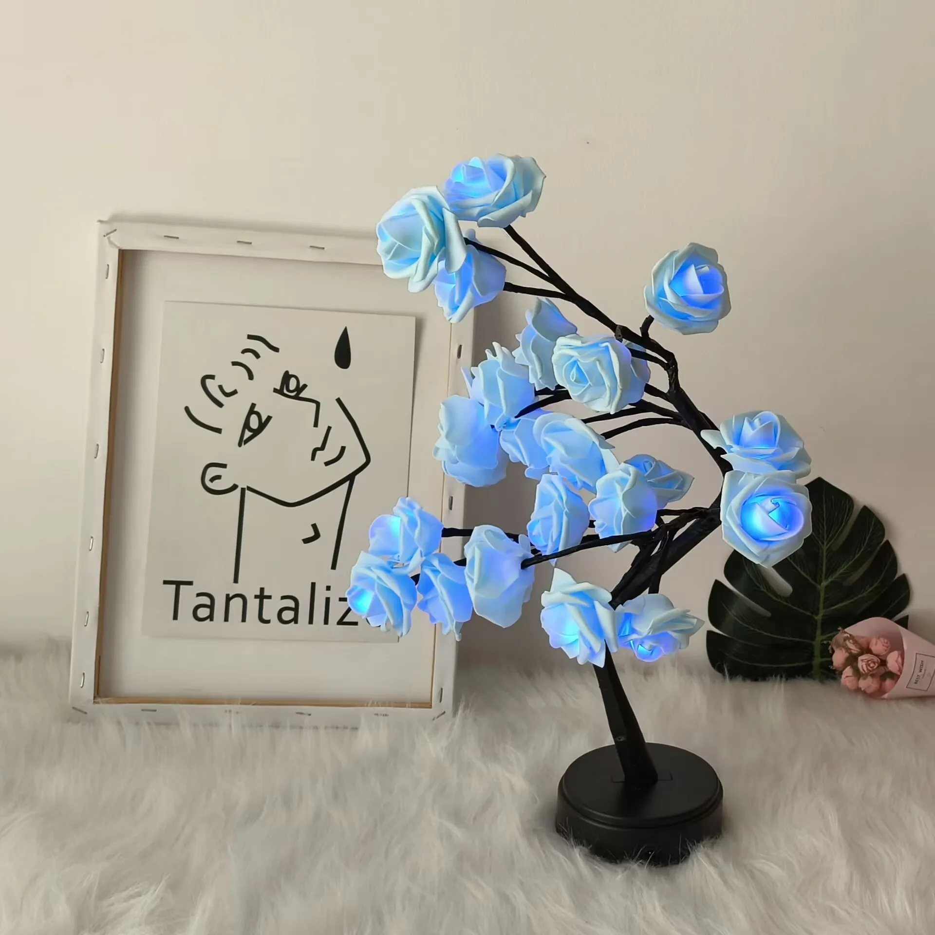 Factory  Fairy Tree lamp  Blue Rose Flower  Desk Lamp Battery Operated   for  Christmas Party  Wedding Festival Gifts