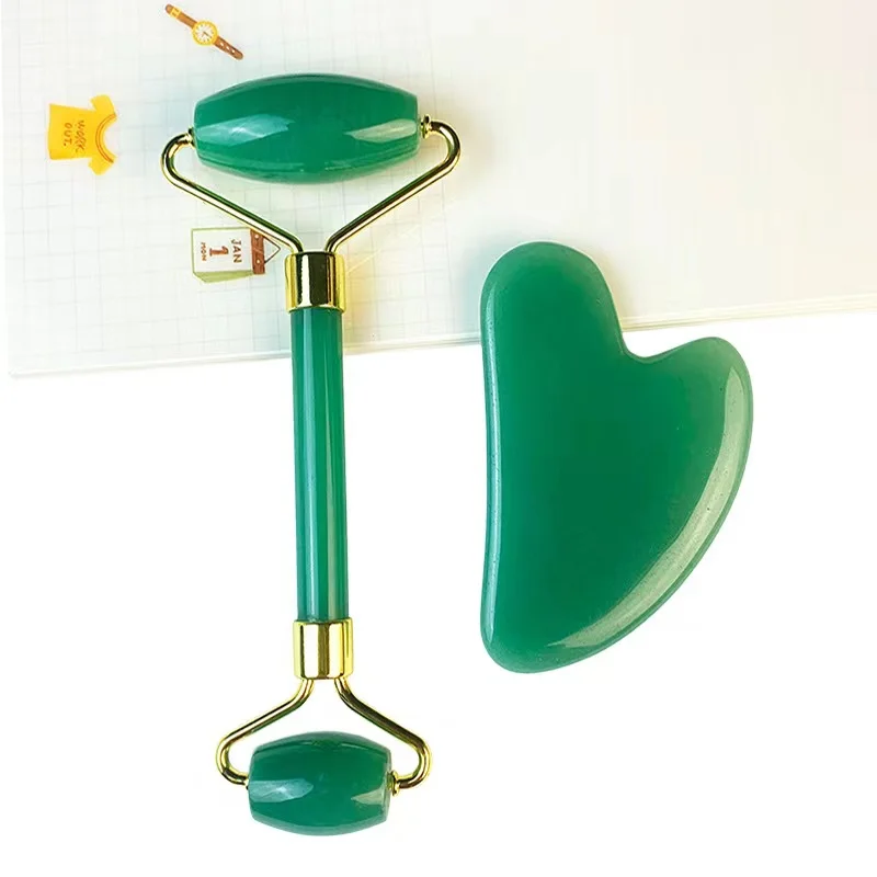 Custom logo jade roller green quartz face rolelr real stones aventurine gua sha stein facial tools