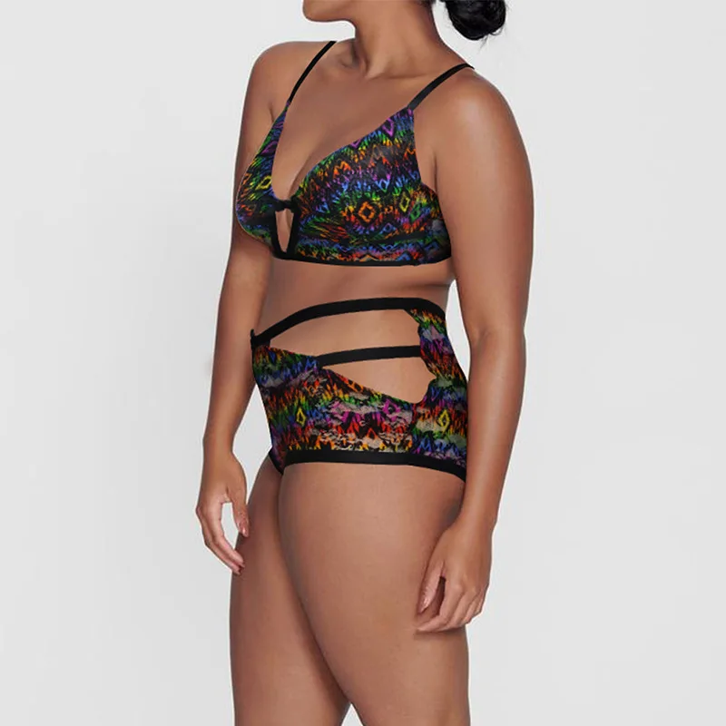 Brazil Girl 38 Size Boobs Printed Female Underwear Panties Combo Breathable Push Up Underwire Women Plus Size Bra Briefs Sets