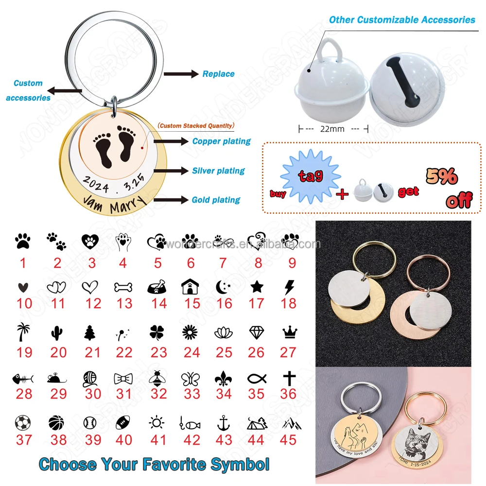 WD Personalized Custom Graduation 2 Two Layers Key Chain , Stainless Steel Double Layer Pet ID Dog Label Tags