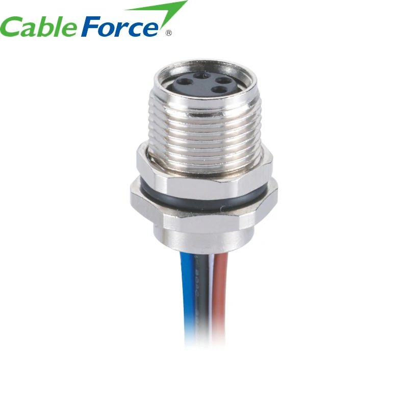 Cableforce M8 A Code Female 4 Pin Front Panel Mount Connector with 0.5M Single Wires M8 Waterproof Sensor Panel Mount Connector