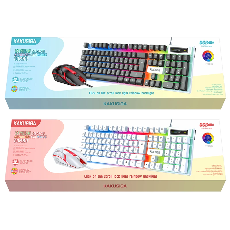 KAKUSIGA&JOKADE  LED Gaming Mouse Keyboard Combo fashion colorful computer  keyboard and mouse set (Russian version)