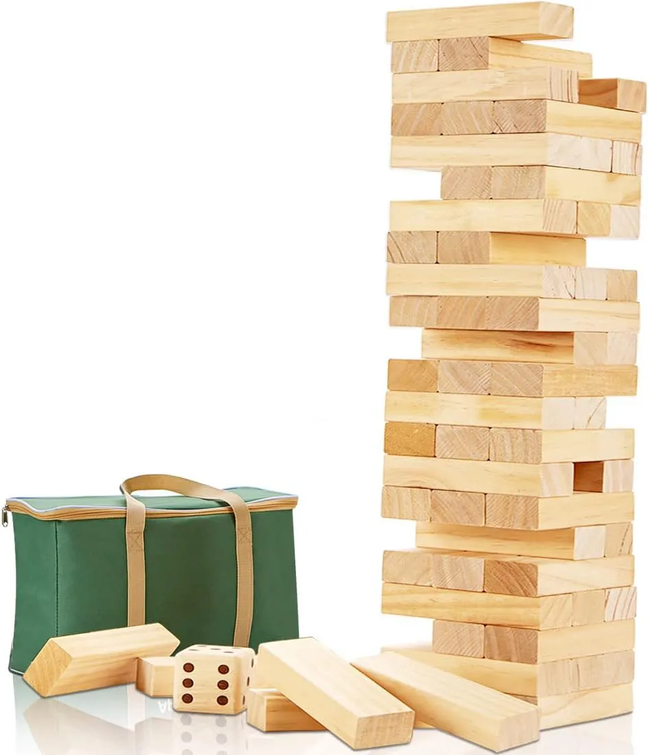 Samblocks Janga Giant Tumble Tower Janga Blocks Outdoor Game Pine Stacking Timber Classic for Kids De Vidrio 54 PCS Wood Unisex