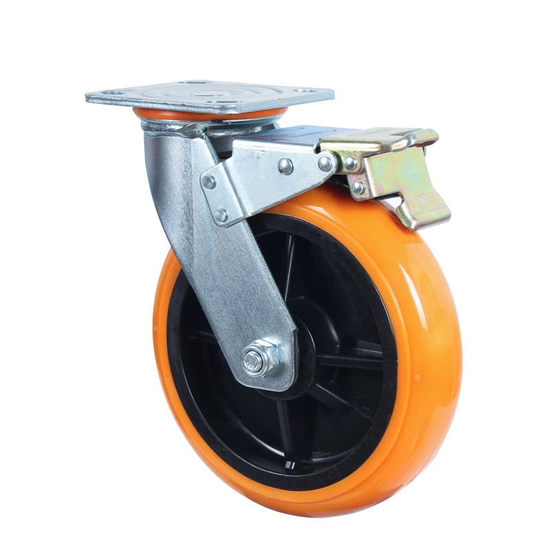 Yellow PU Polyurethane 6 Inch Swivel Casters 3 Months Plate Casters for Airport Trolley Wheel OEM,ODM CN;HEB