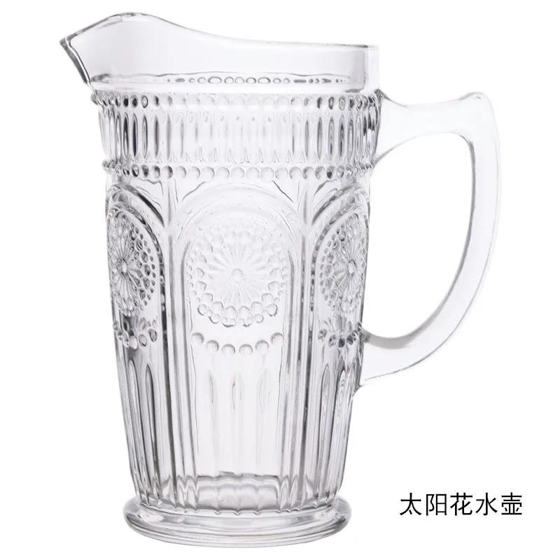Wholesale Cheap Embossed Sunflower Design Classic Water Drinking Juice Jug Goblet Glass