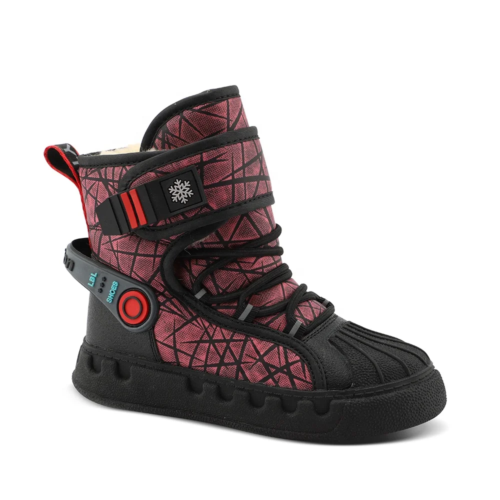 Зимние непромокаемые ботинки из ПУ кожи, утепленные детские зимние ботинки с высоким берцем на флисе