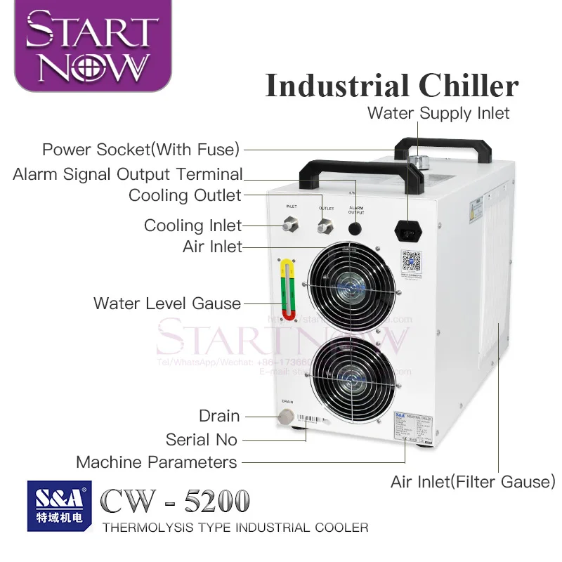 S&A CW5200 Series Industrial Water Chiller CW5200AH CW5202TH 80W 150W CO2 Laser Tube Cooling Device for CNC Spindle Machine
