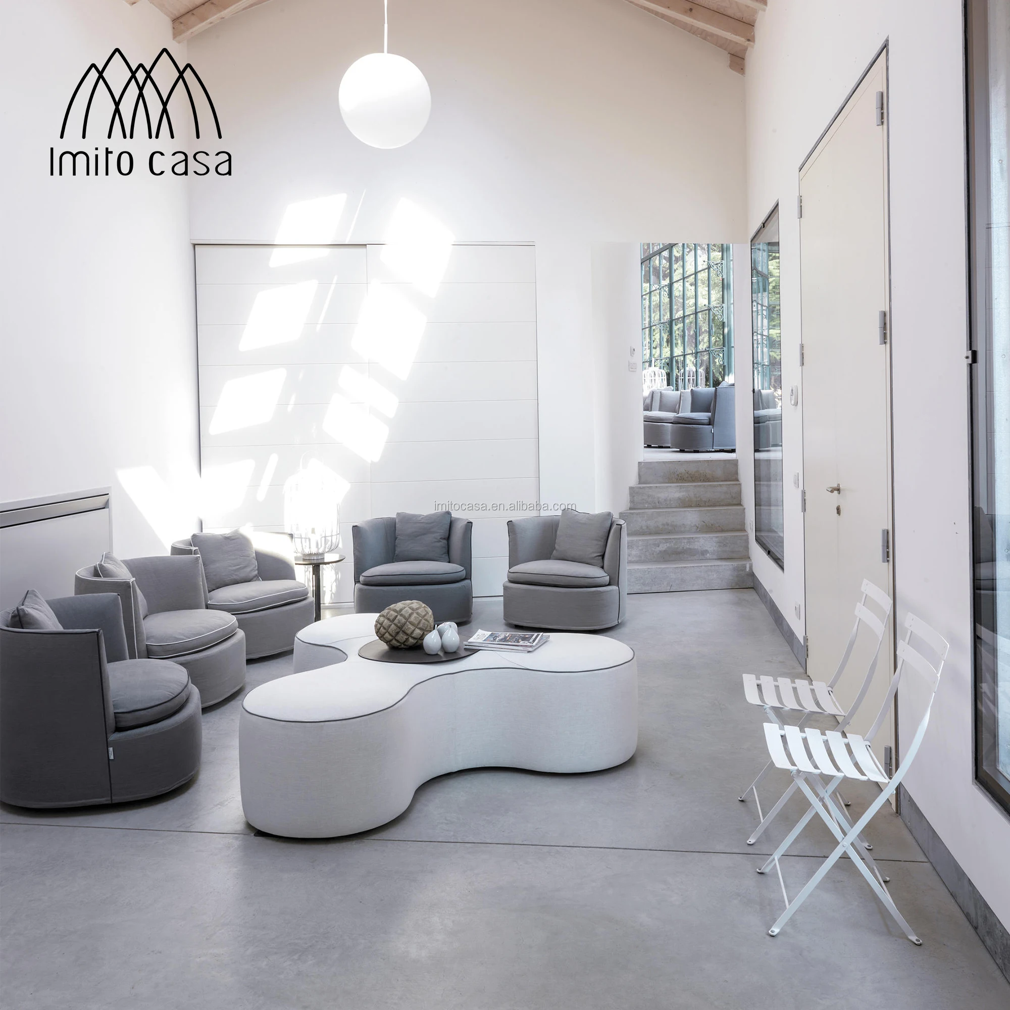 IMITO CASA итальянская модная Роскошная гостиная ткань оттоманка с кофейным столиком Набор Европейский приятный комбинированный круглый стул