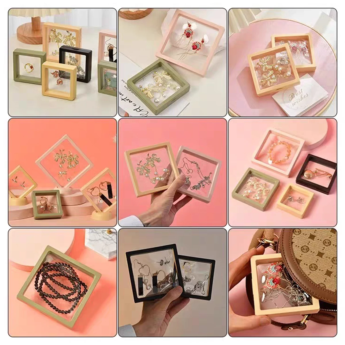 Dust Proof Clear PE Film Membrane 3D Floating Frame Display Case Custom Logo Jewelry Coin Ring Organizer Packaging Gift Box