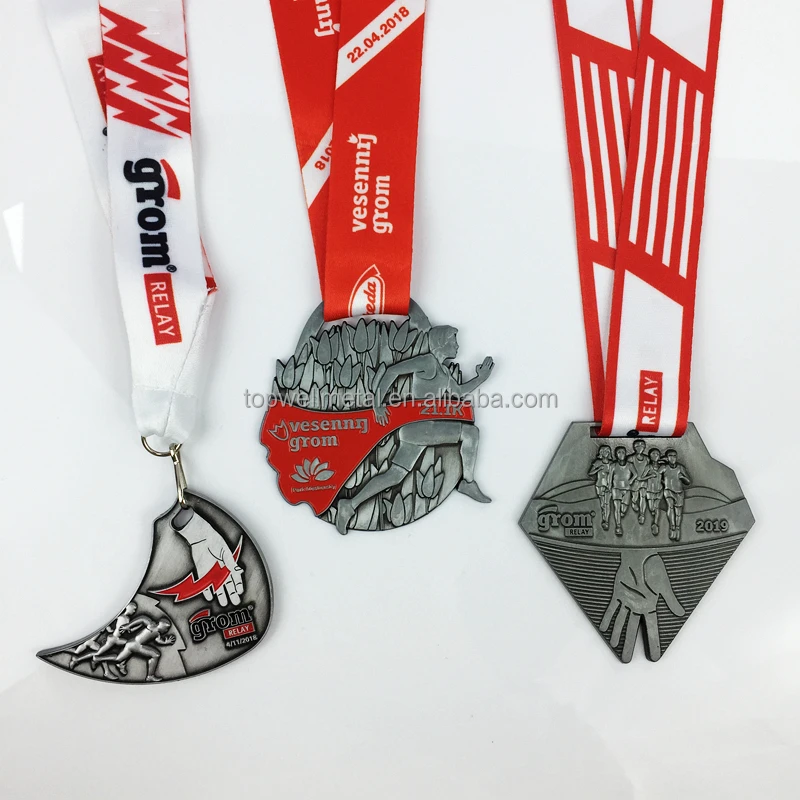 Custom 3D Ski Sports Medal Antique Brass Featuring Sublimation Ribbon for Personalized Gift