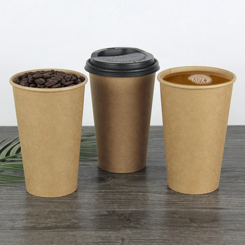 16oz 500ml Disposable Unbleached kraft Aqueous Paper Cups and Compostable Paper Cups with Lids