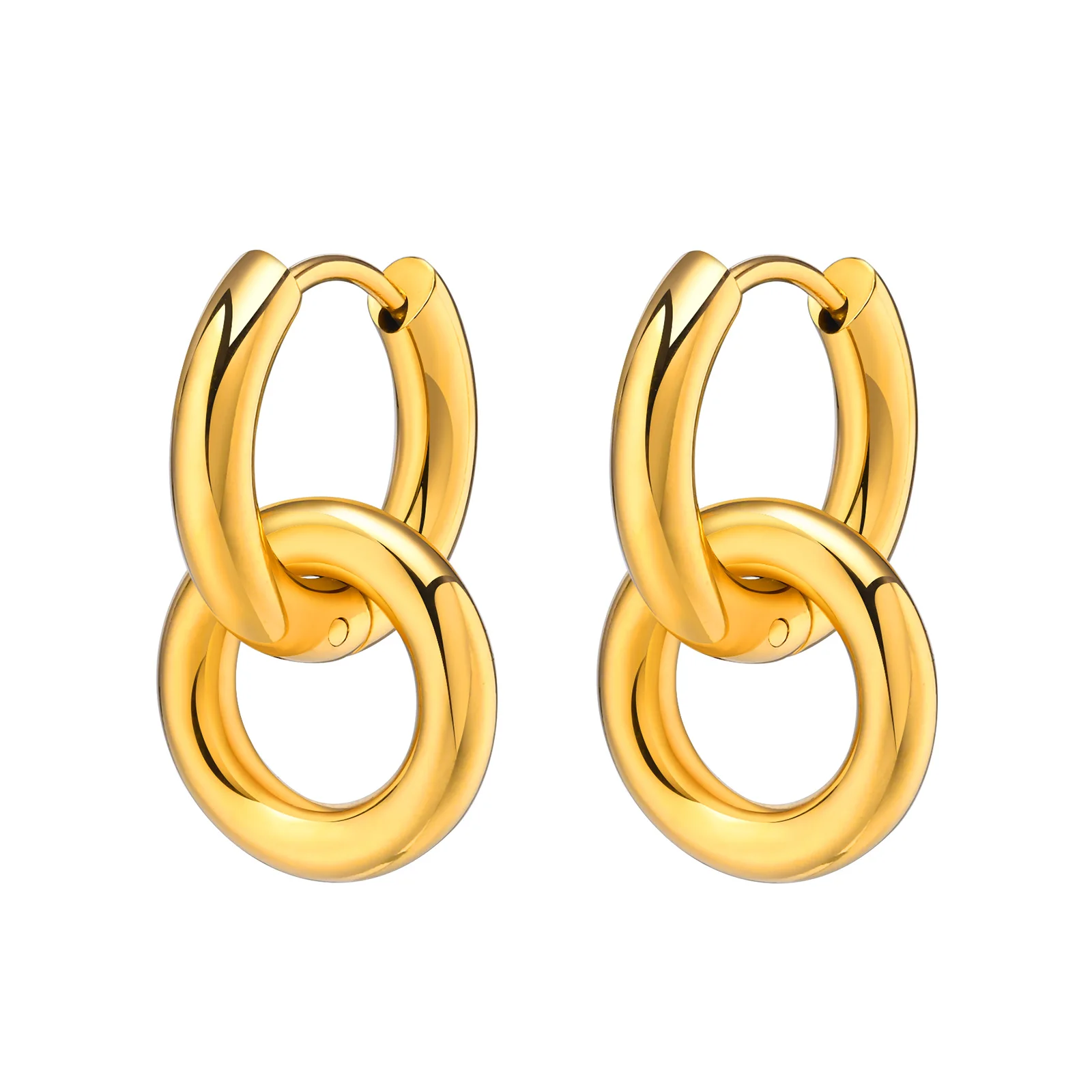 Round Ear Hoop Earrings Dainty Anti Allergy Double Circle Stainless Steel Women's Birthday Party 925 18K Gold Plated Vnox