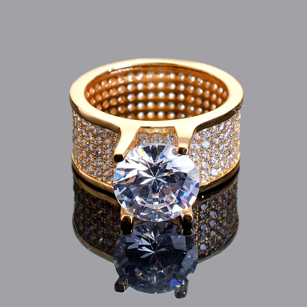 18K Gold Plated Brass Zircon Ring Big Bling Zubiz Zirconia Main Diamonds Women Stamp Finger Rings