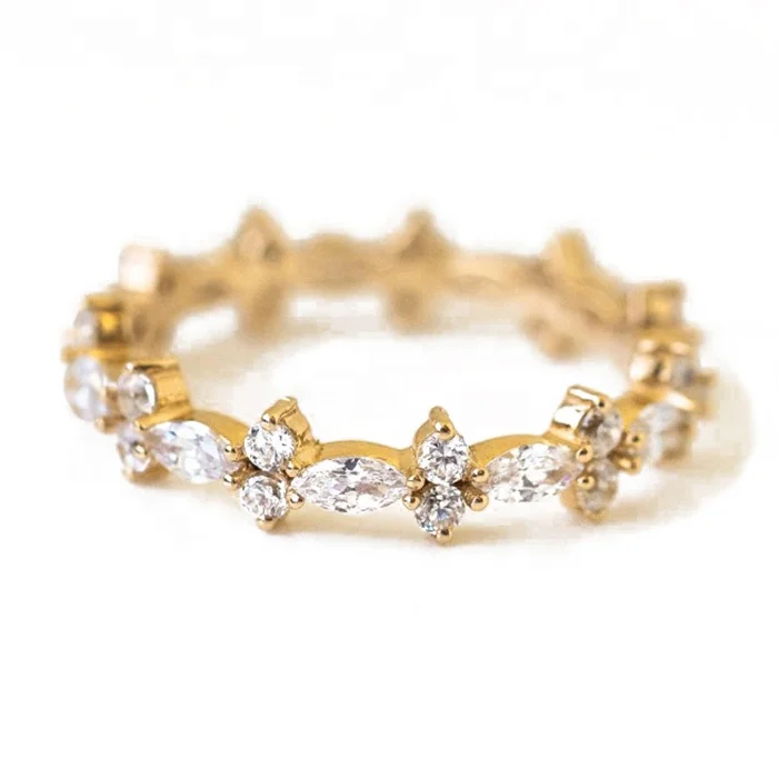 Gemnel 925 sterling silver 14k gold zircon marquise tiara ring for women