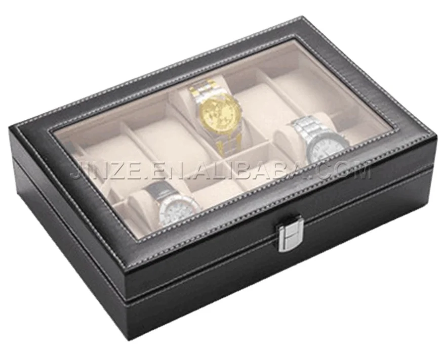 
12 black pu leather watches storage box 