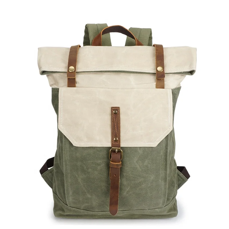 Черный, белый кожаный вощеный рюкзак canbas, водонепроницаемый холщовый рюкзак для женщин и мужчин, для пешего туризма, путешествий