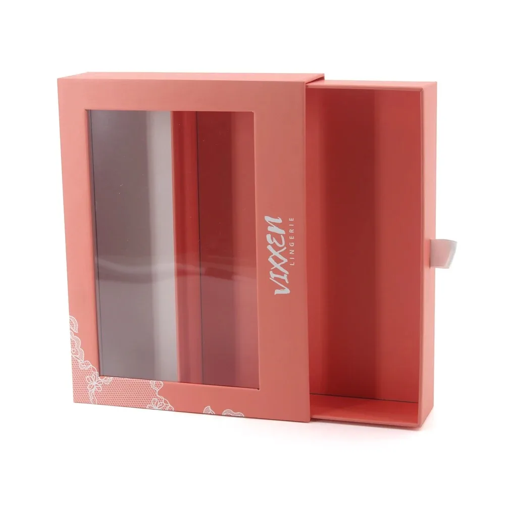 Custom Luxury Elegant Lingerie Gift Packaging Box UV Advantage Paperboard Drawer Box with PVC Window