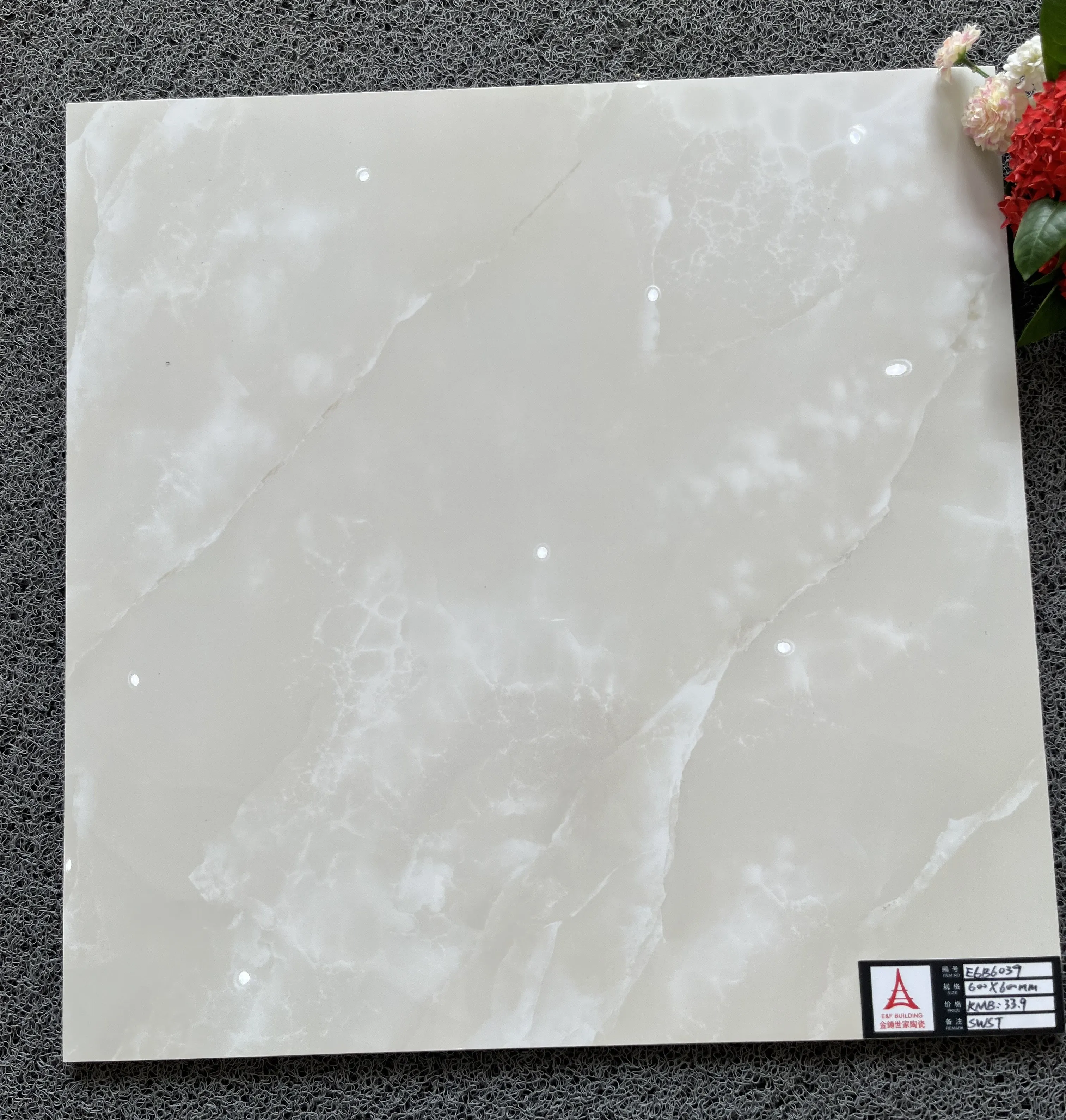 Factory Cheap Prices 600x600mm beige green white marble look polished porcelain villa tiles glossy wall and floor tiles