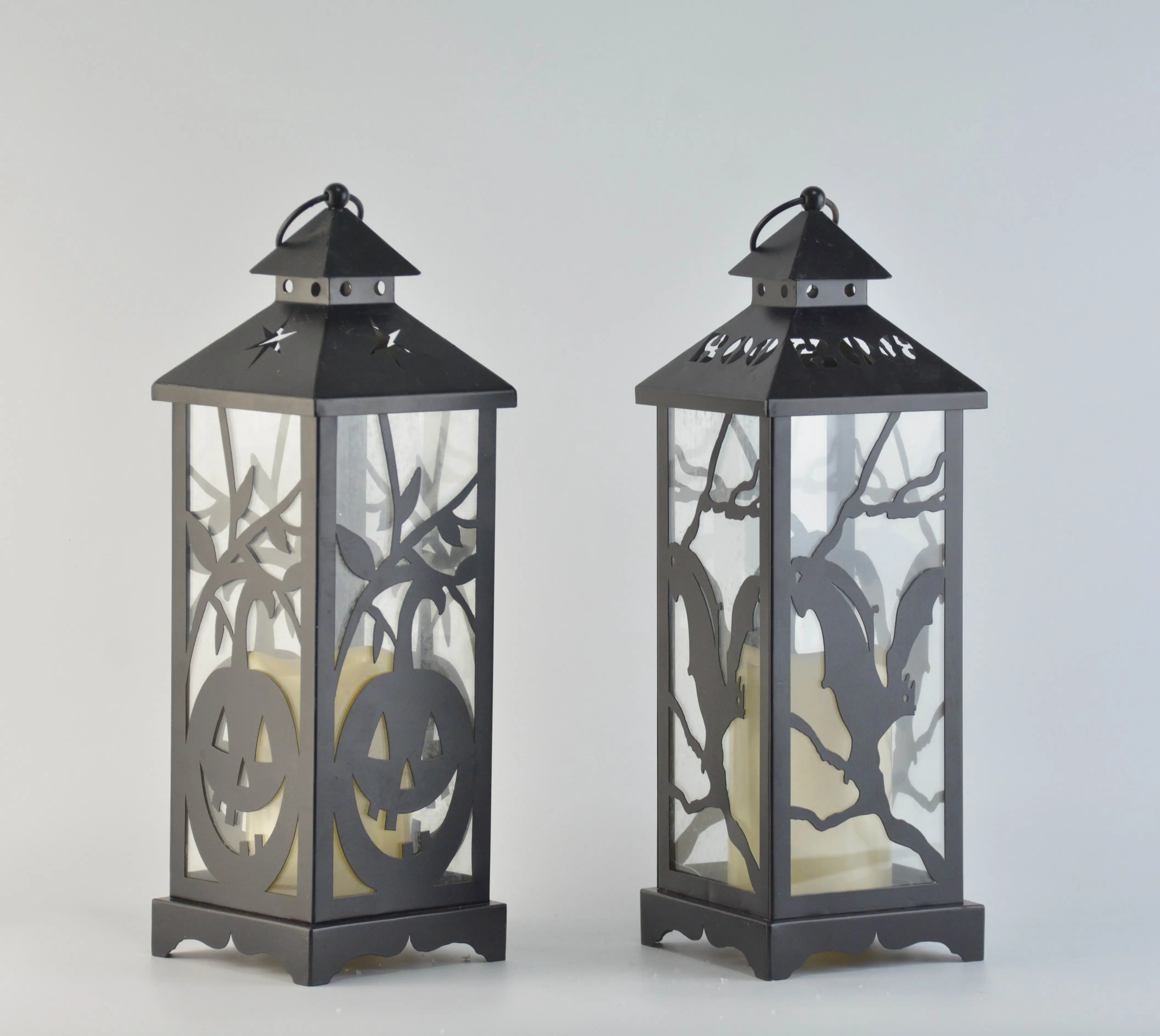 Wholesale Metal And Glass Planter For Indoor And Outdoor Candle Glass Candle Holder Halloween Metal Lantern