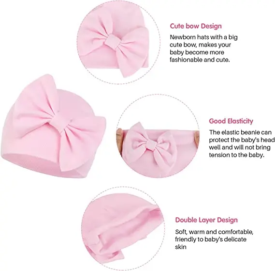 Newborn Bow Knot Custom Skull Cap High Quality Beanie Made From 100% Cotton Extremely Soft & Gentle On Delicate Newborn Skin
