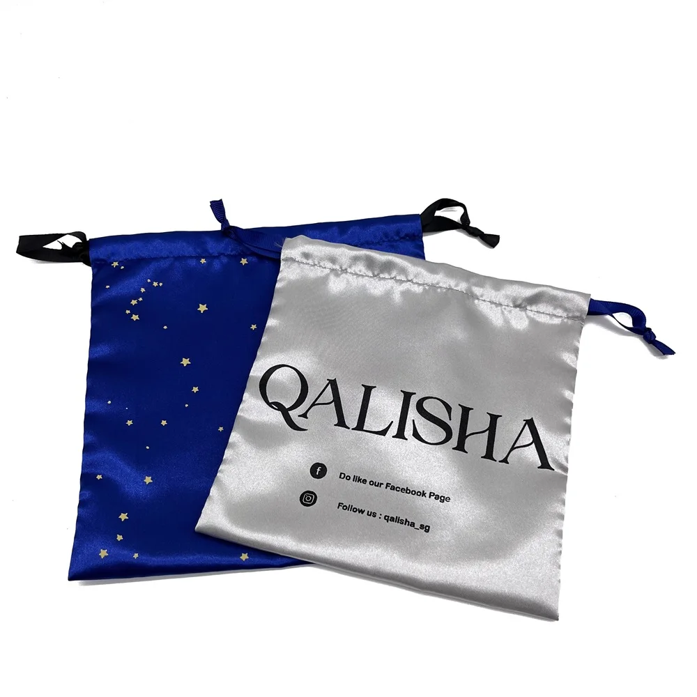Factory Custom Printed Satin Dust Pouch Gift Packaging Hair Wig Large Silk Bag Satin Drawstring Bag Custom Satin Bags With Logo