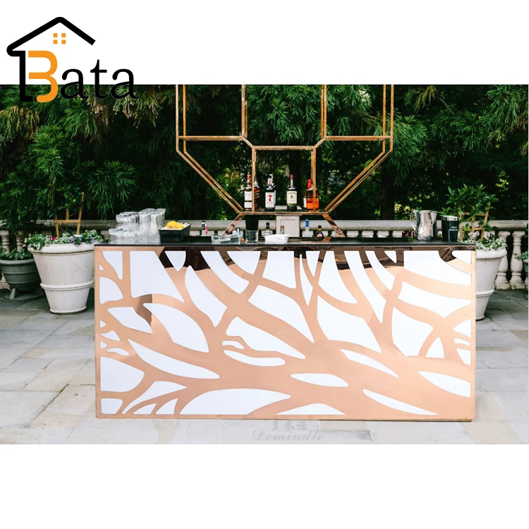 Wholesale wedding furniture gold stainless steel with marble bars counter table