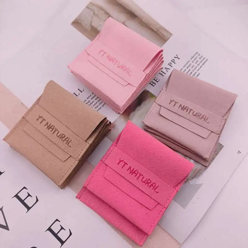 Custom logo envelope jewelry pouch bag premier microfiber suede flap pouch Earring Necklace Pouch