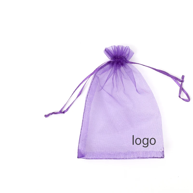 wedding custom printed logo drawstring organza pouches jewelry packaging bag  forgiftsbags