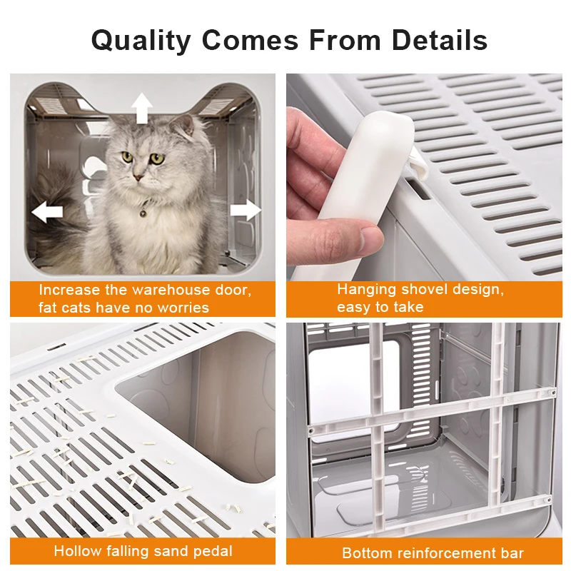 Custom Logo Foldable Cat Litter Box Toilet Tray Large Space White Pull Out Covered Sand Box for Cats