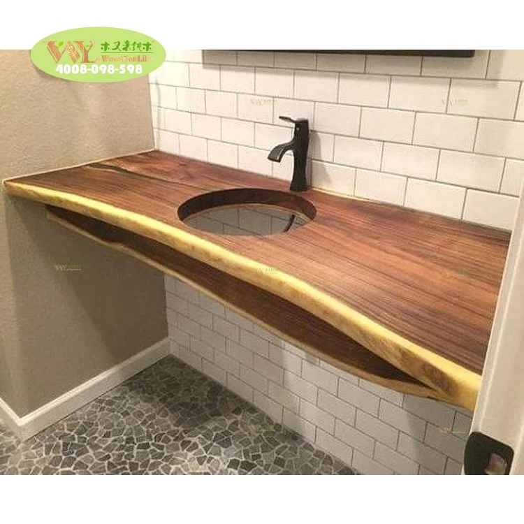 Factory Custom Solid Walnut Wood Bathroom Vanity Counter Top