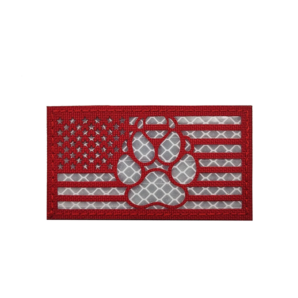 Laser Reflective USA Flag With Dog Claw Square Reflective IR Patch for Tactical Outdoor Patch Sew-on for Dog Animal Bag Cloth