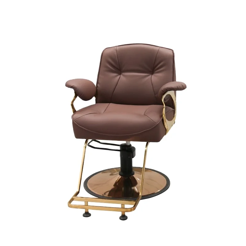 Noble luxury small barber chair with gold-plated design, the best leather with inverted back design