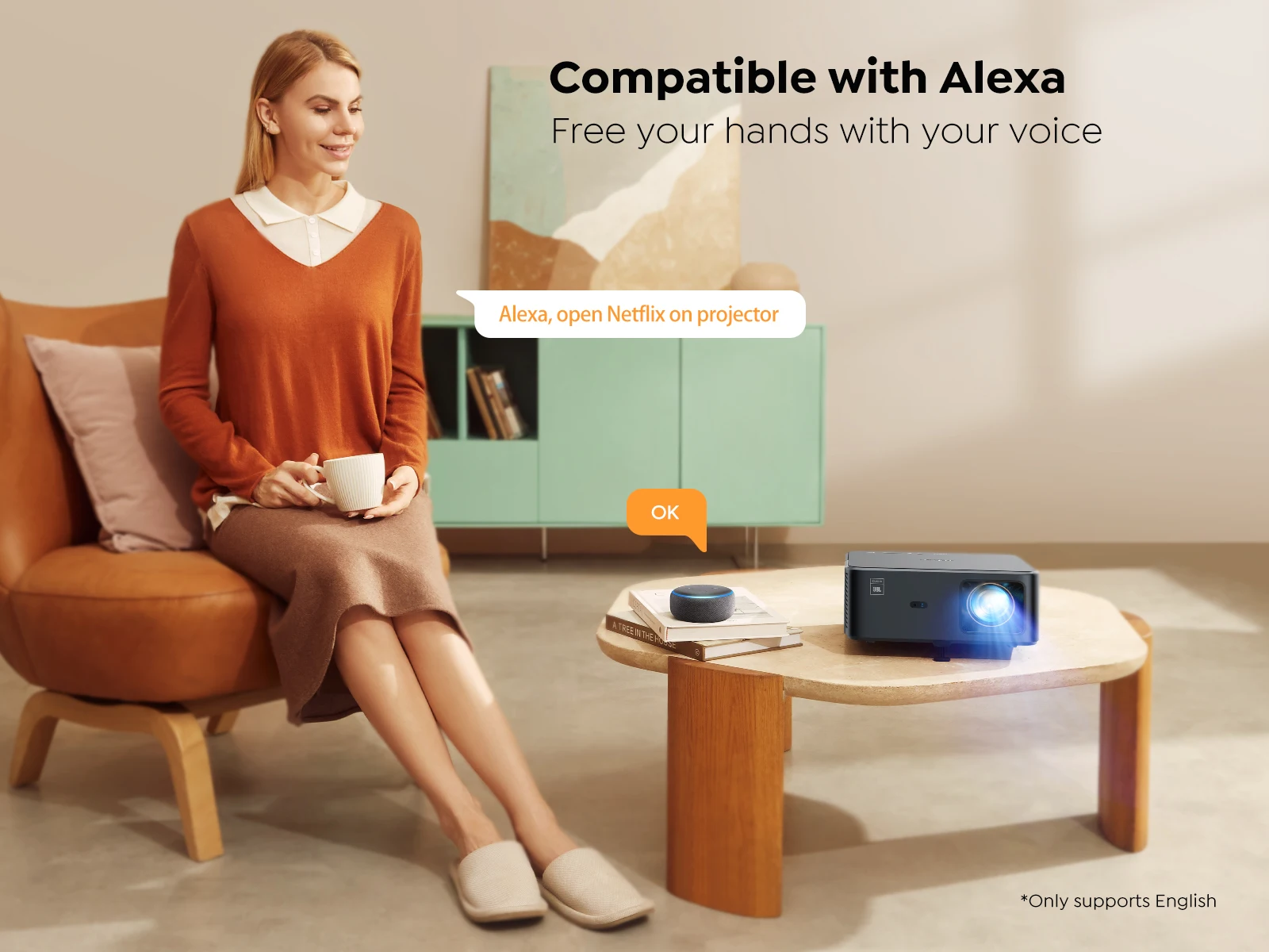 Проектор Yaber K2s для домашнего офиса с динамиками JBL 10 Вт 750 ANSI Ultra Bright WiFi 6 и BT 1080P Autofos Beamer