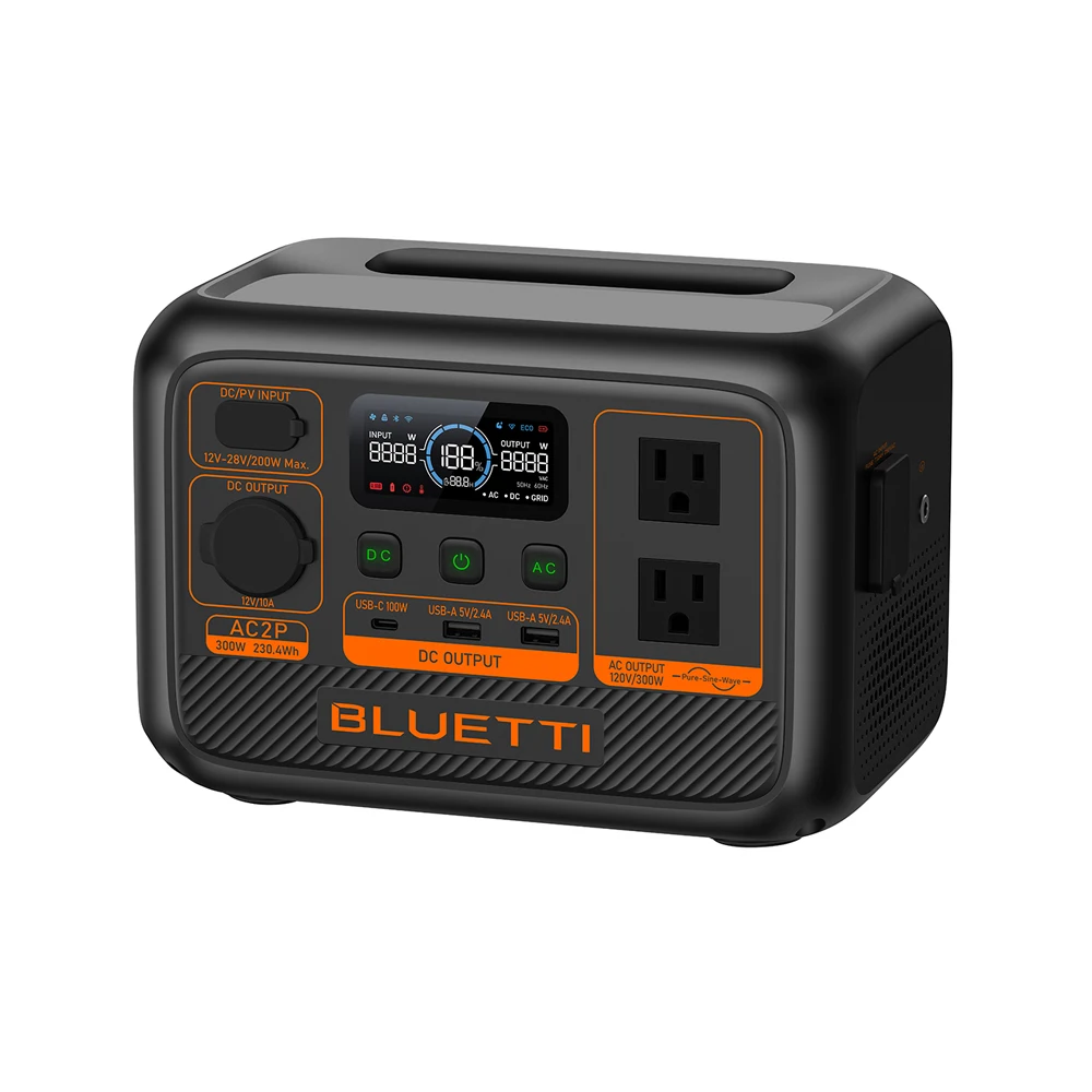Bluetti Portable Power Station 300W AC2P 110v 220v Mini Solar System With Solar  For Outdoor Camping Station Power Stock