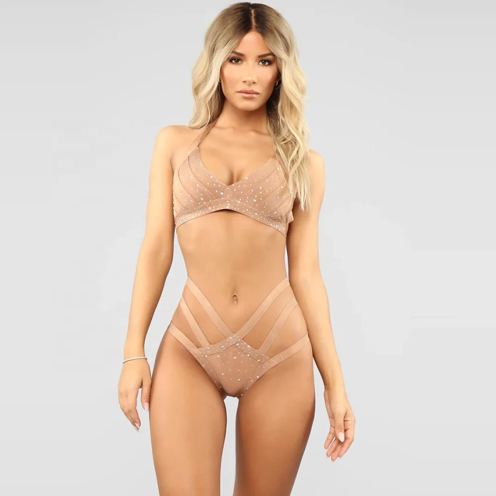 Rhinestone bandage diamond bikini modest swimwear transparent swimwear women sexy bikini