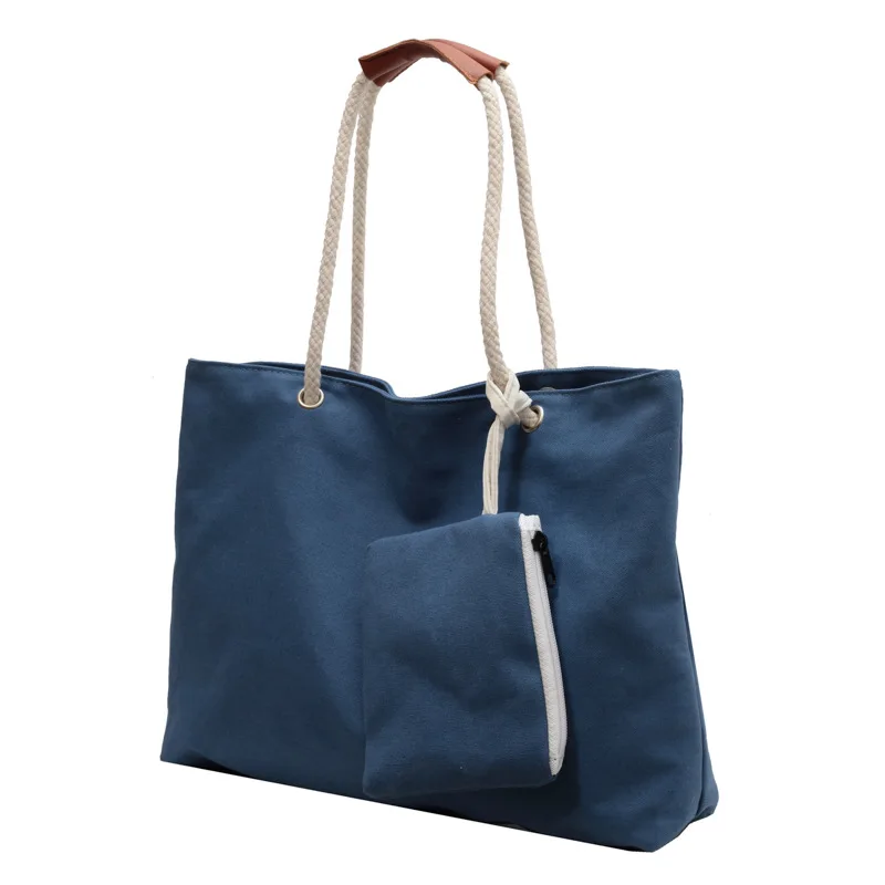 Customized Large Capacity 2Pcs In 1 Set Retro Ladies Shoulder Underarm Bag Canvas Shopping Tote Bag Women Handbag Set With Purse