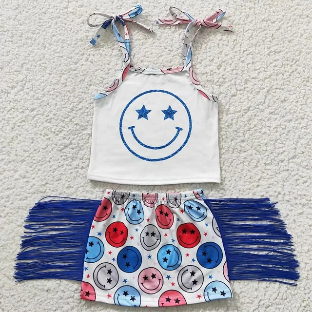 New Design Baby Girl  Boutique Clothes  Summer Western Outfits Toddler Kids Girls Clothing Short Sleeve Skirt Sets
