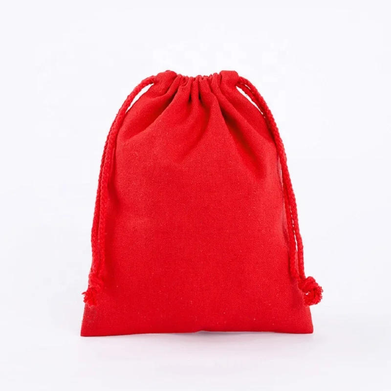 Eco-Friendly Red Linen Flax Fabric Drawstring Pouch for Jewelry Packaging