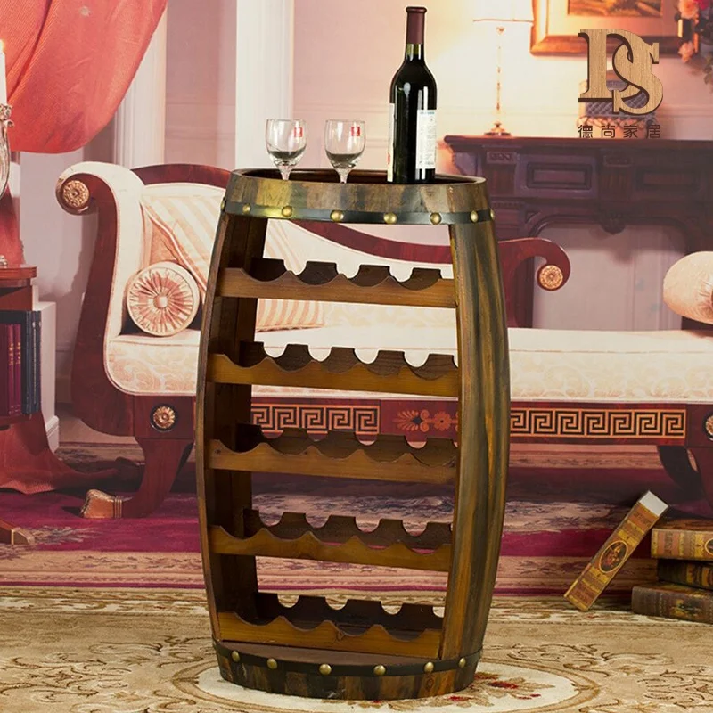 Retro Country Style Wine Barrel Shape Wine Bottles  Rack  Bar Table 20 Bottles Wooden Wine Display  Rack