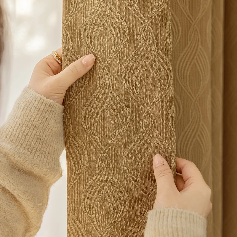 Luxury 100% Polyester Curtains Fabric and Materials Solid Color Jacquard Blackout Curtain Fabric for Home Decor