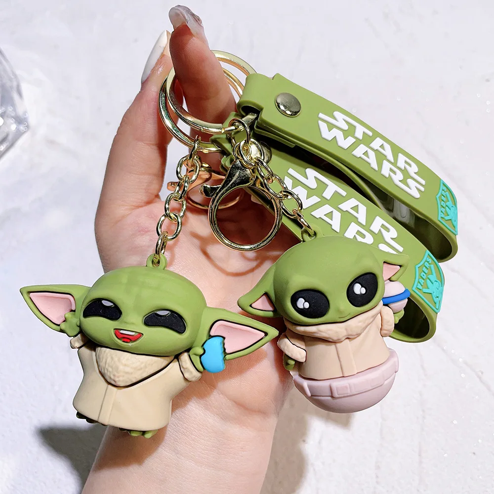 8 designs hot selling decoration gifts Anime figure souvenir 3d baby yoda Character pvc Animation star yoda key chain