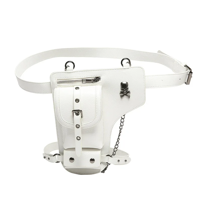 Custom Locomotive Punk Gothic Womens Leather Zipper Bum Hip Bag Fashion Belt Drop Leg Pouch Luxury Ladies Waist Bag