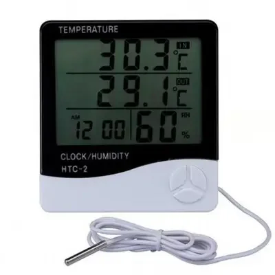 HTC-2 Wireless Temperature Humidity Tester Indoor Outdoor Probe Clock Alarm LCD Digital Thermometer Hygrometer Weather Station