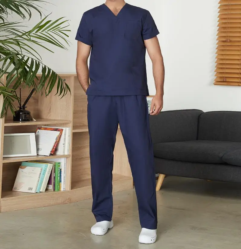 Cheap Men Hot Sale Short Sleeves V-neck Scrubs Uniforms Sets Wholesale Doctor Nurse Working Wear Scrubs Suits Medical Hospital