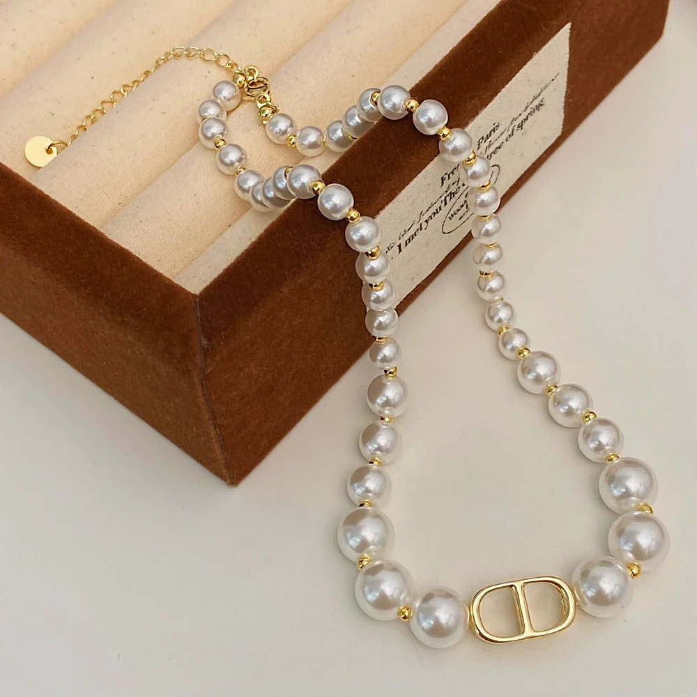 Vershal B-194 Fashion Jewelry High Quality Pearl Beaded Necklace 18K Gold Plated Luxury Necklace