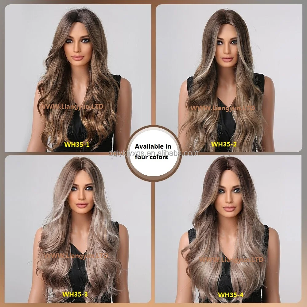 WH35 New style Medium Divider length curly hair Body wave wig Pick Dyeing gradient gray brown Synthetic Hair Wigs for women hair