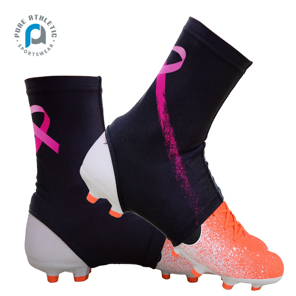Pure Low MOQ pink ribbon breast cancer awareness Customized sublimation cycling soccer  cleat covers Football youth spats