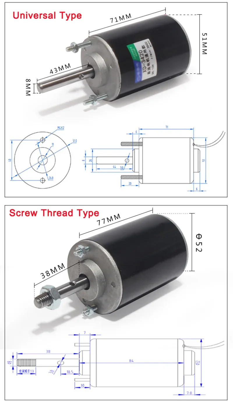 High-Quality 3420 Extended Shaft 24V DC Reduction Motor for DIY Robotics and Automation