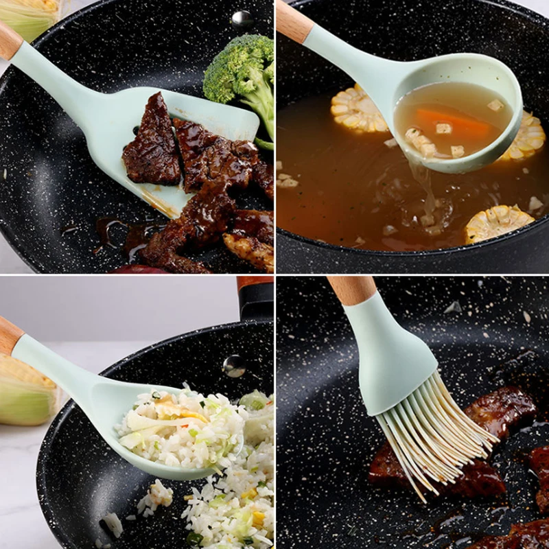 12 Pieces in 1 Set Kitchenware Wooden Handles Utensilios De Cocina Kitchen Accessories Silicone Spatula Cooking Utensil